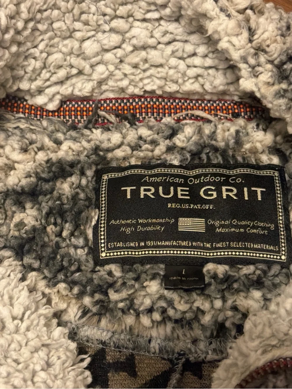 True Grit Men's Cream & Gray Sherpa Zip Pullover
